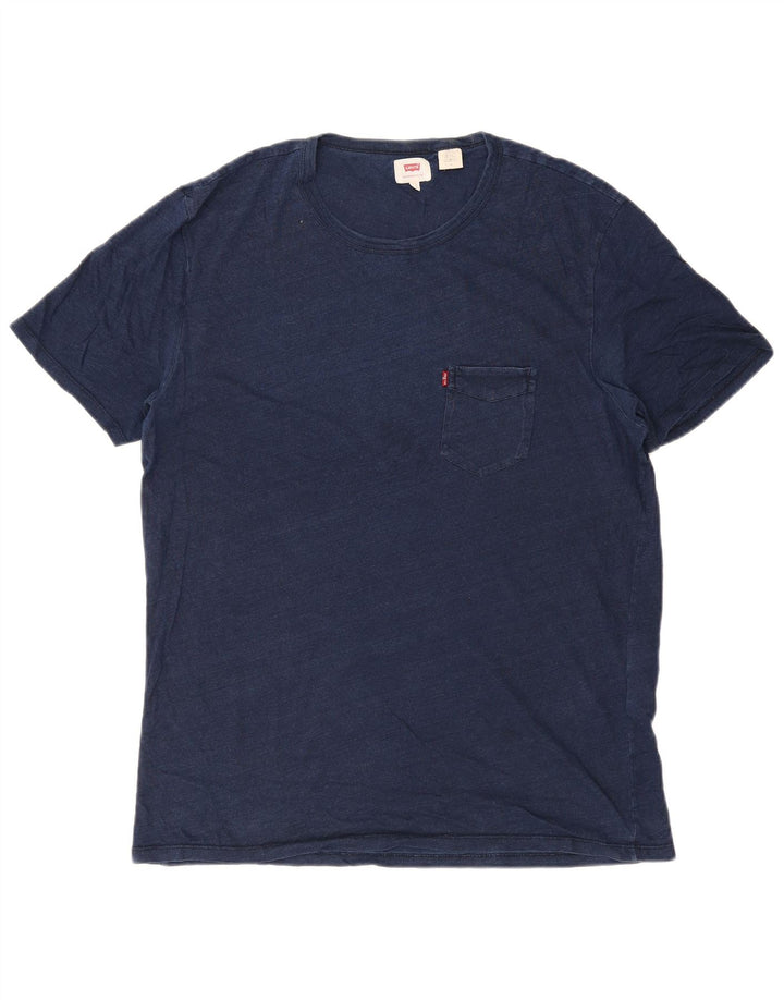 LEVI'S Mens T-Shirt Top Large Navy Blue Flecked Cotton