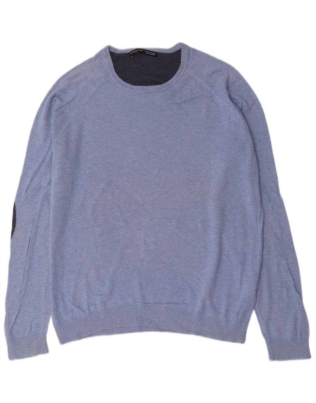 Zara Mens Crew Neck Jumper Sweater XL Blue Cotton