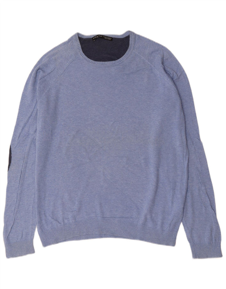 Zara Mens Crew Neck Jumper Sweater XL Blue Cotton