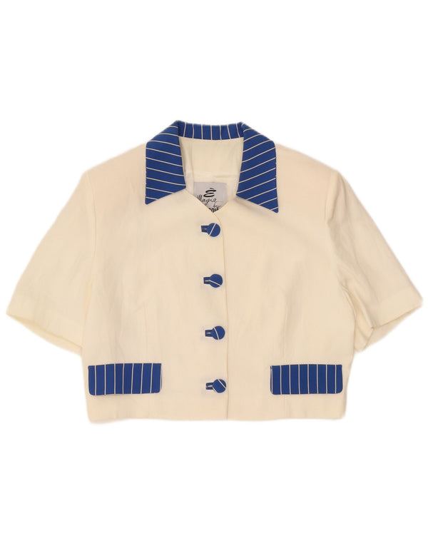 ANTICOLI Womens Crop Cardigan Top IT 48 XL Off White Colourblock Viscose