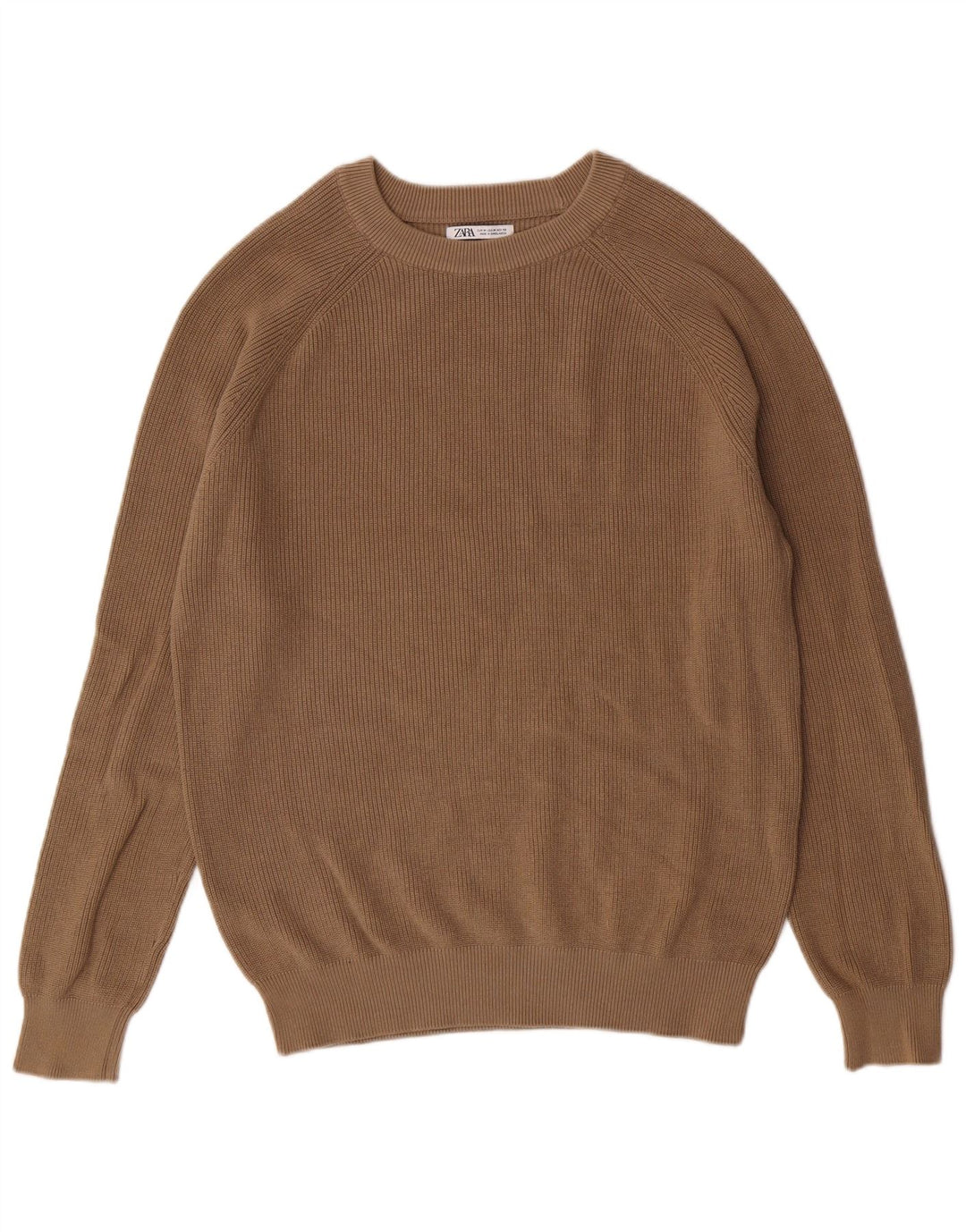 Zara Herren-Pullover mit Rundhalsausschnitt, mittelbraune Baumwolle