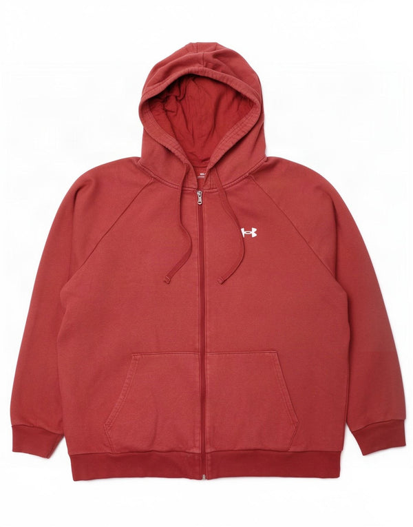 Under Armour Mens Loose Fit Zip Hoodie Sweater 2XL Red Cotton