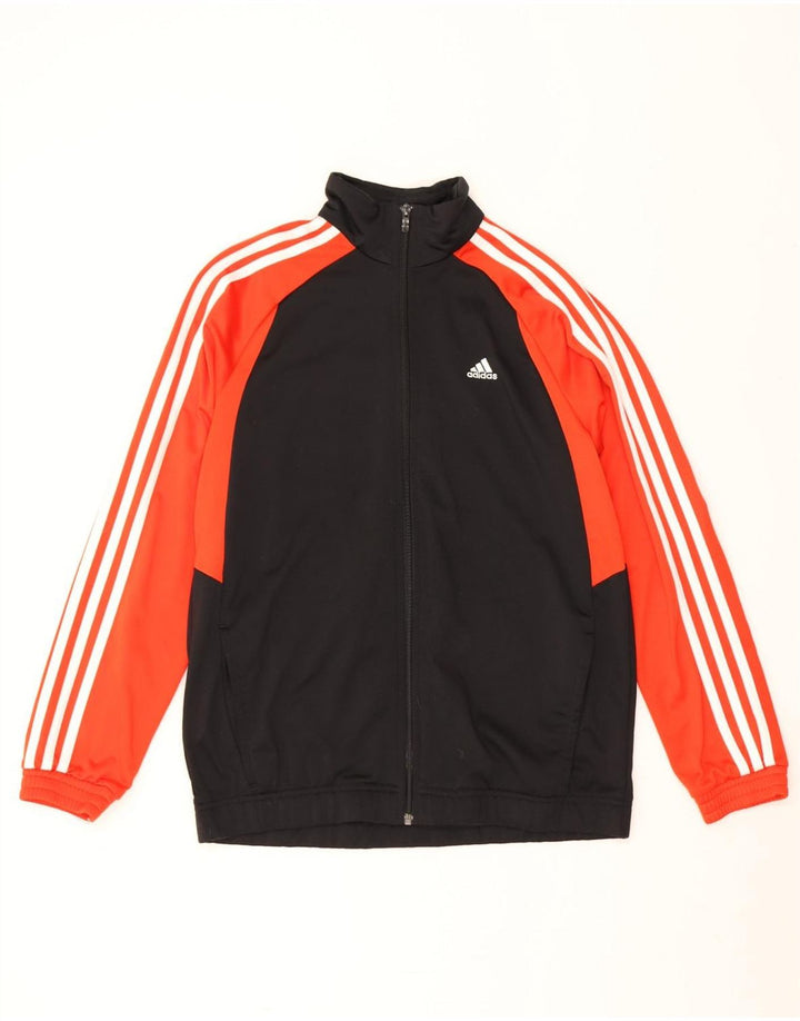 Adidas Boys Tracksuit Top Jacket 15-16 Years Black Colourblock Polyester