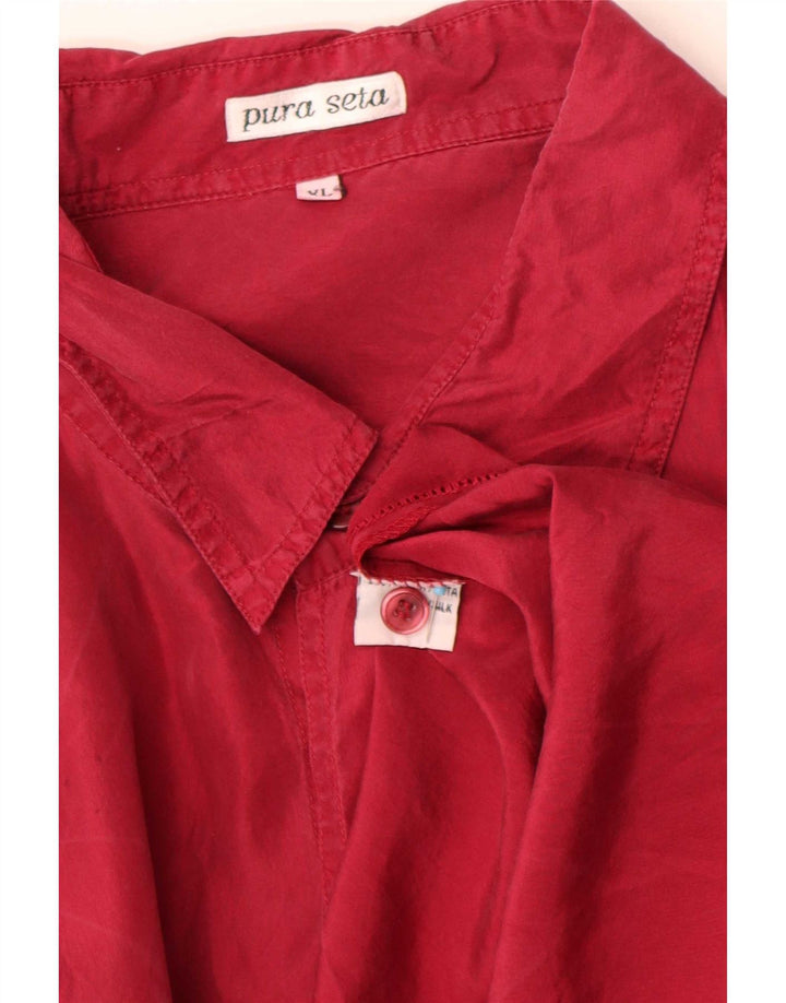 Vintage Mens Short Sleeve Shirt XL Red Silk