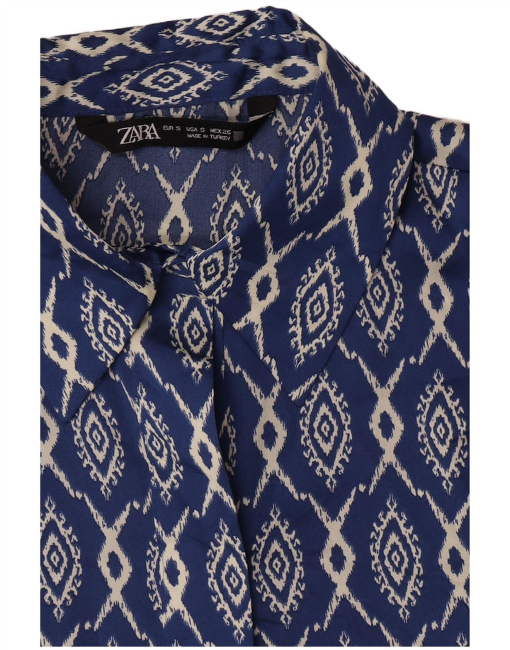 Zara Womens Shirt UK 10 Small Blue Ikat