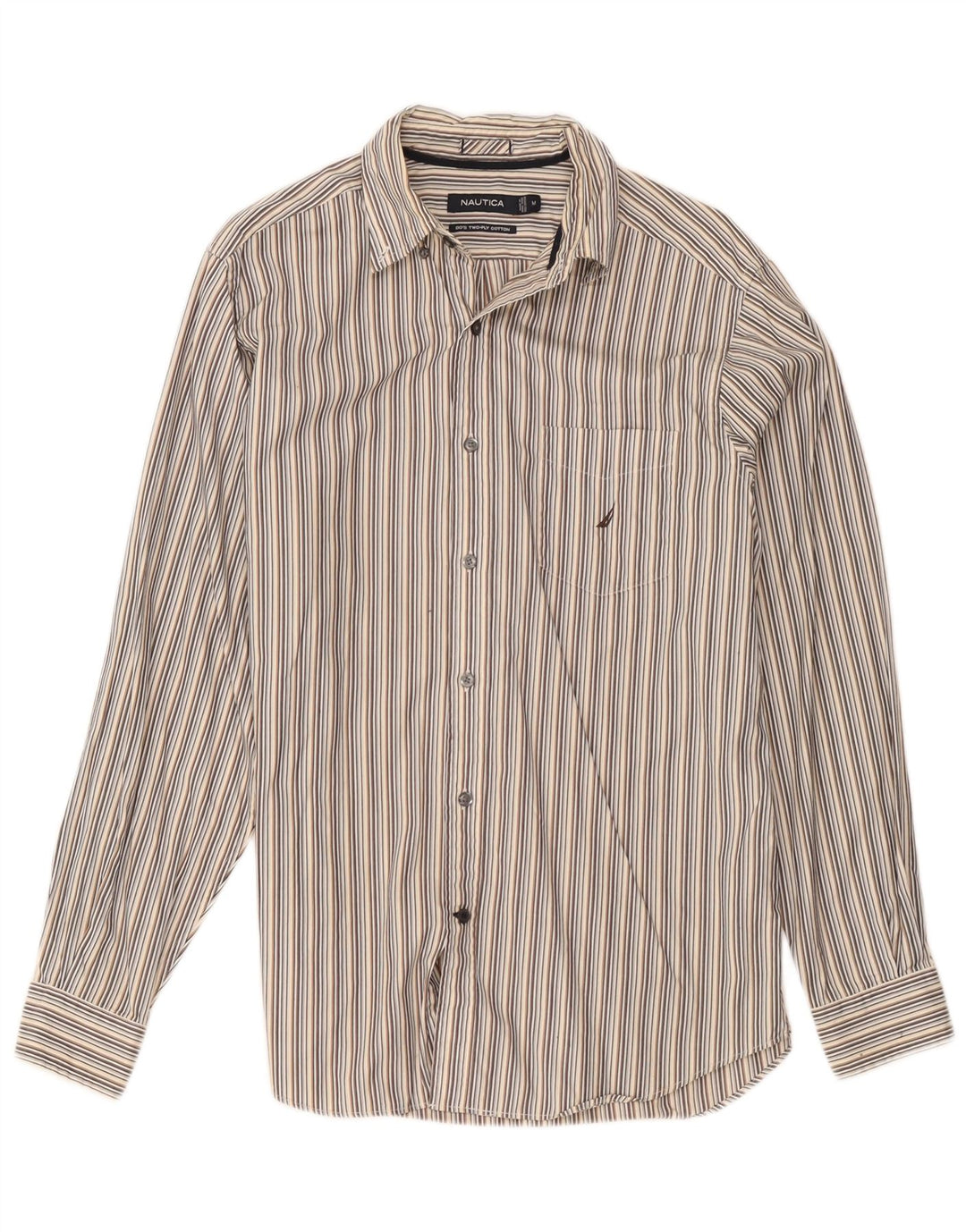 Nautica Mens Shirt Medium Grey Striped Cotton