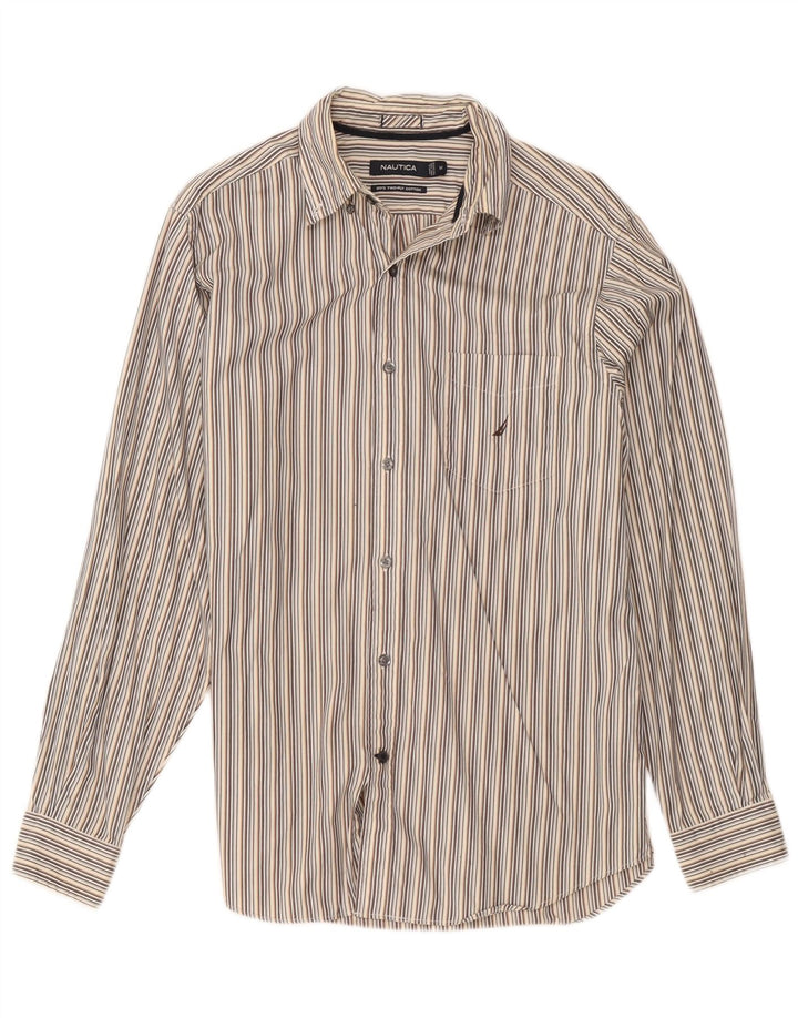 Nautica Mens Shirt Medium Grey Striped Cotton