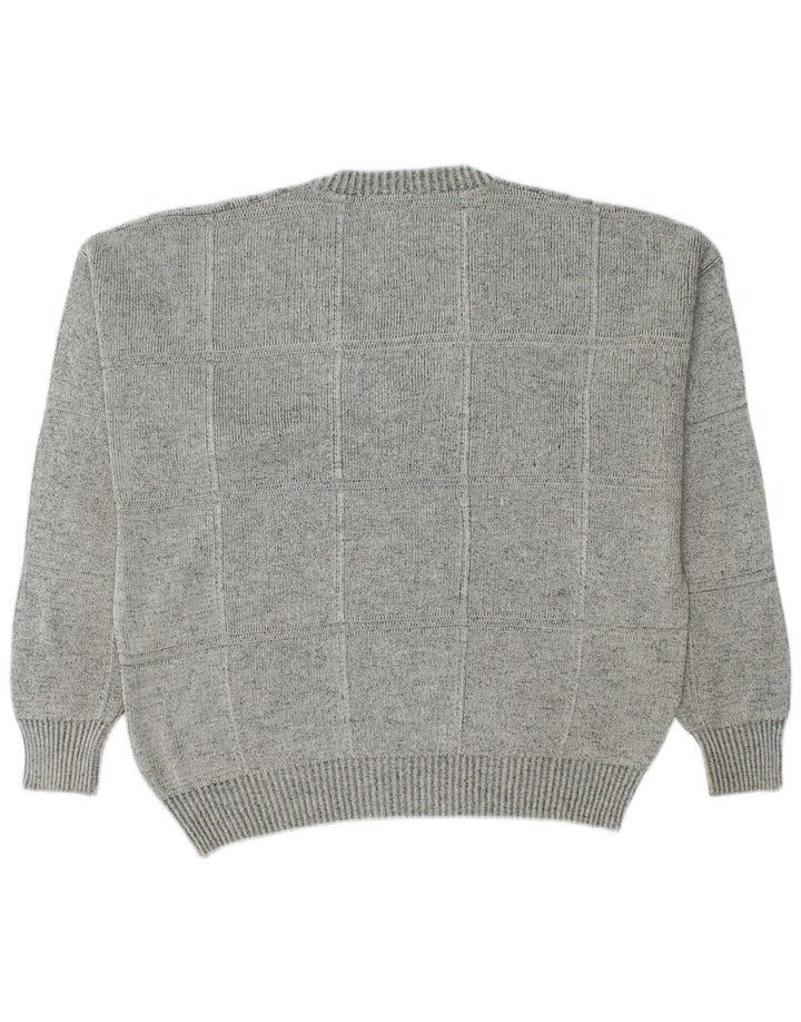 Vintage Mens V-Neck Jumper Sweater IT 50 Medium Grey Geometric