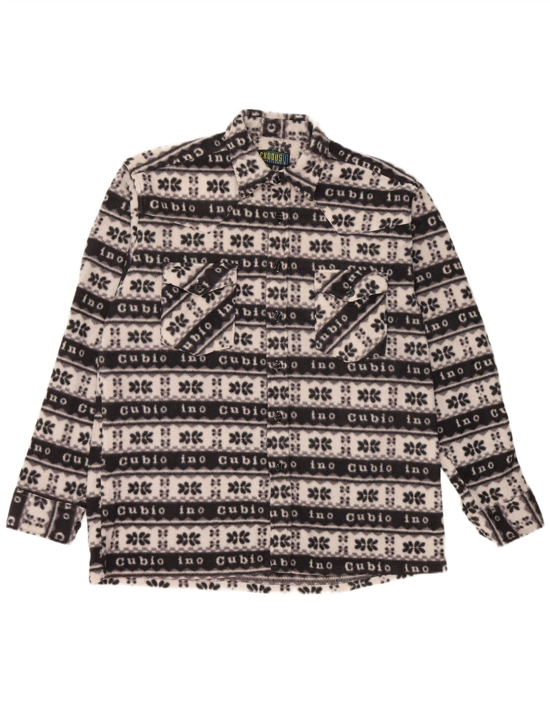 Vintage Mens Fleece Shirt Large Black Fair Isle Polyester