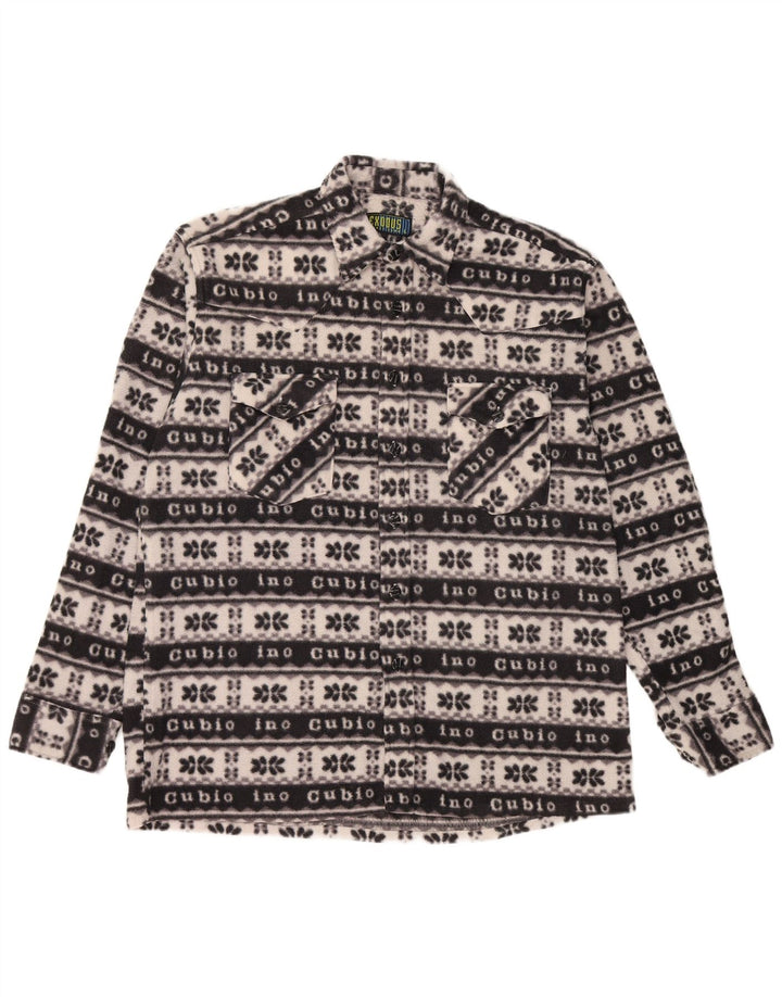 Vintage Mens Fleece Shirt Large Black Fair Isle Polyester
