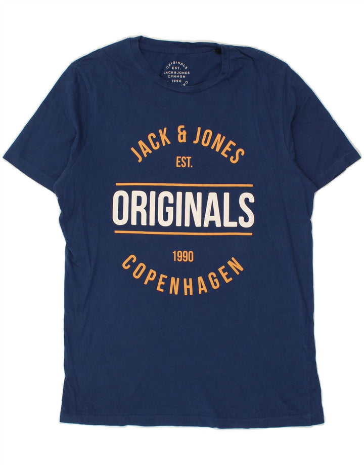 JACK & JONES Mens Graphic T-Shirt Top Medium Blue Cotton Vintage Jack & Jones and Second-Hand Jack & Jones from Messina Hembry 