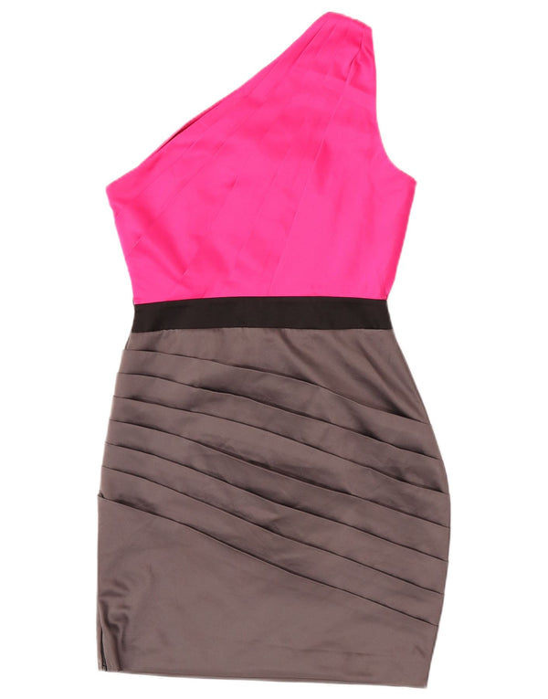 Lipsy Womens One Shoulder Dress UK 10 Small Pink Colourblock Polyester