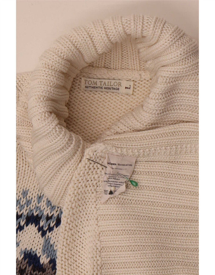 Tom Tailor Womens Roll Neck Jumper Sweater UK 14 Large White Fair Isle