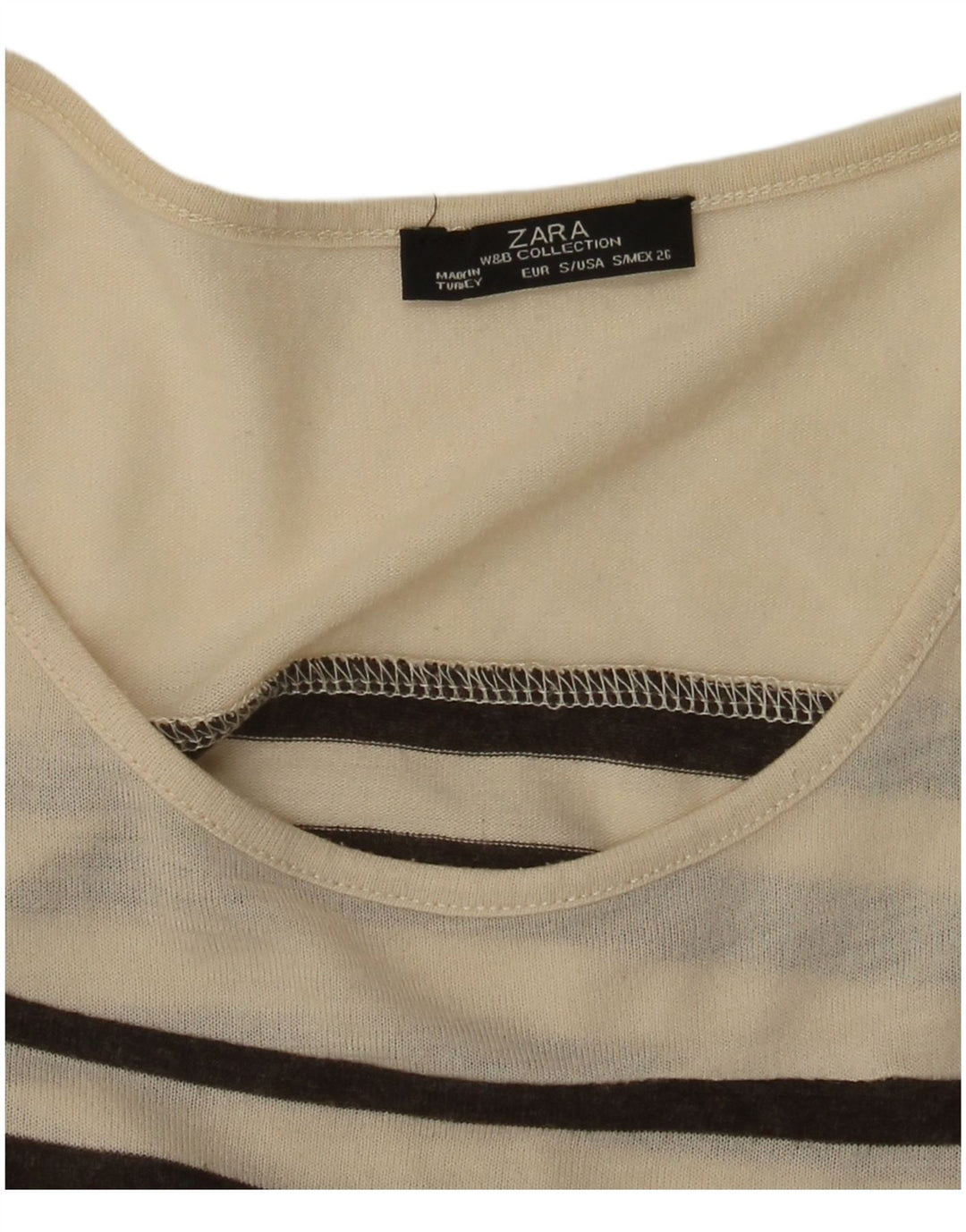Zara Womens Top Long Sleeve UK 8 Small Beige Striped