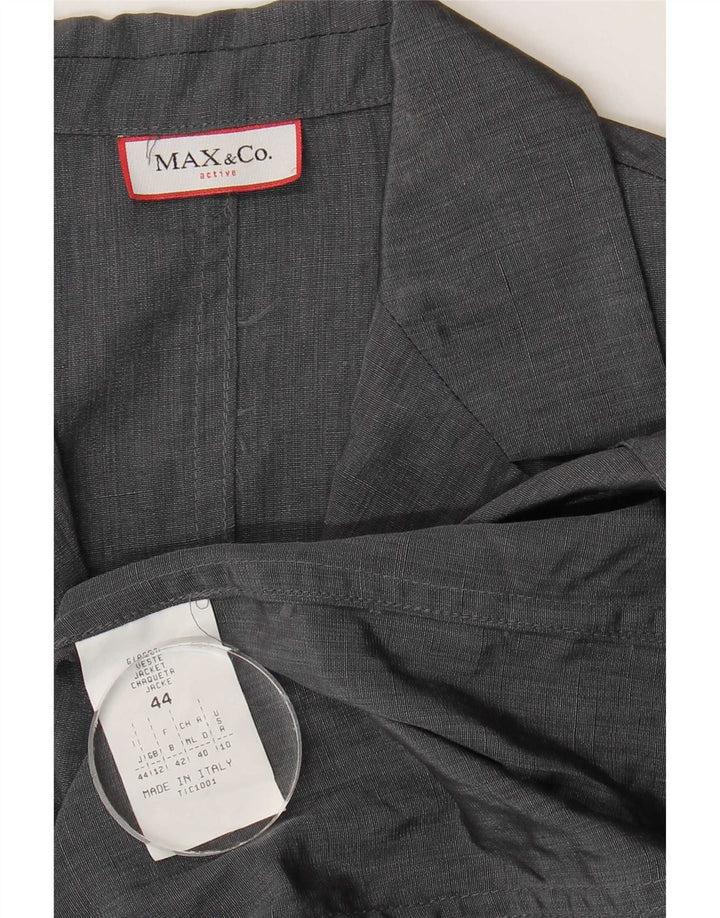 Max & Co. Womens Longline 3 Button Blazer Jacket UK 12 Medium Grey Linen
