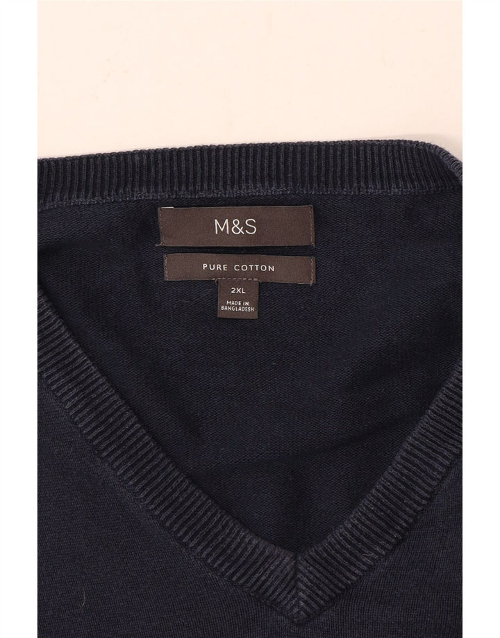 Marks & Spencer Mens V-Neck Jumper Sweater 2XL Navy Blue Cotton