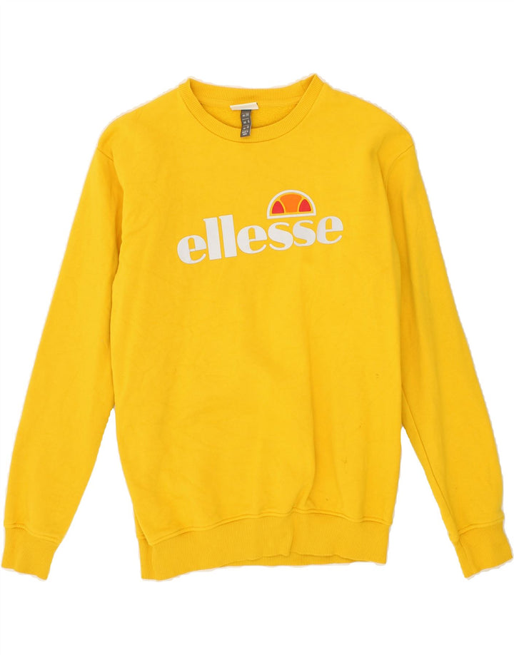 ELLESSE Womens Oversized Graphic Sweatshirt Jumper UK 10 Small Yellow Vintage Ellesse and Second-Hand Ellesse from Messina Hembry 