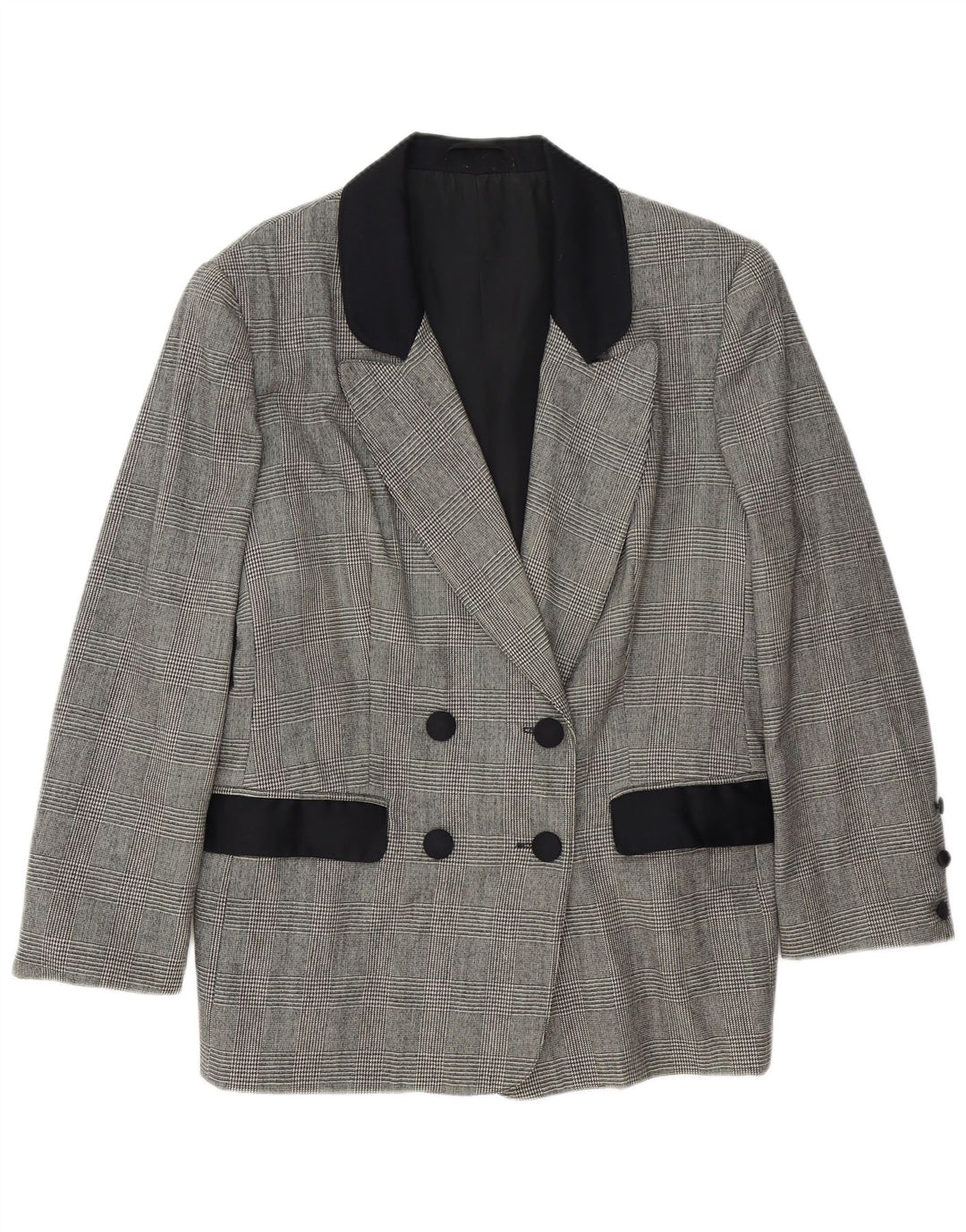 Vintage Womens Long Sleeve Blazer Jacket UK 18 XL Grey Houndstooth