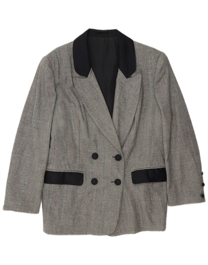 Vintage Womens Long Sleeve Blazer Jacket UK 18 XL Grey Houndstooth