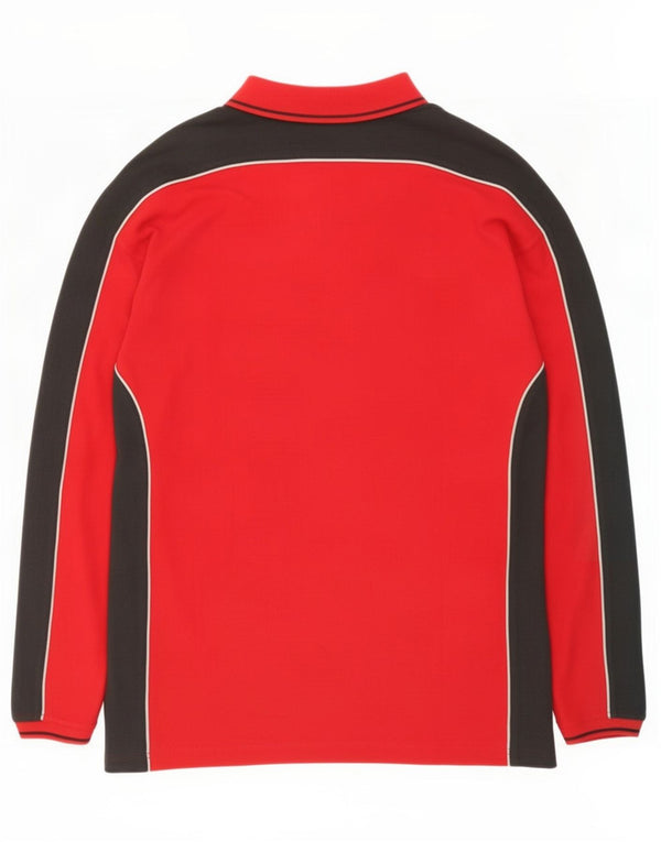 Vintage herre motorcykel langærmet poloshirt XL Rød Colourblock Bomuld