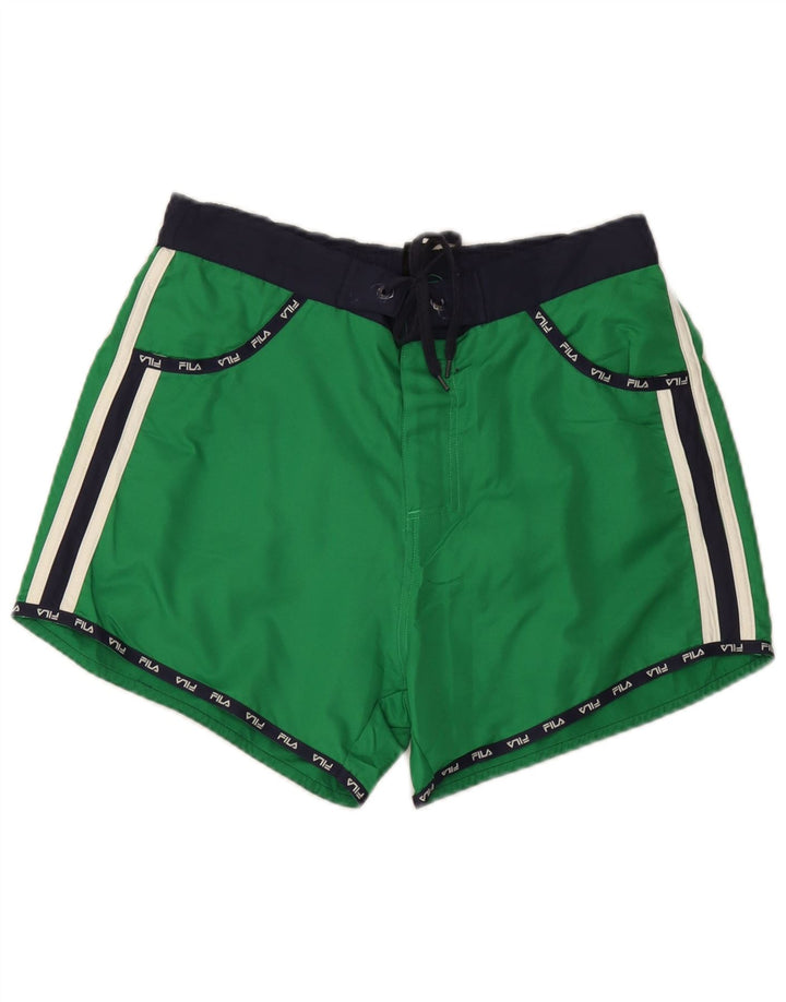 Pantaloncini da bagno grafici da uomo Fila in poliestere color block verde medio