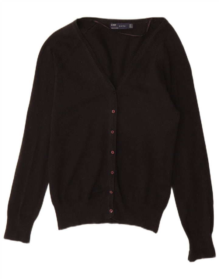 Zara Womens Cardigan Sweater UK 12 Medium Black Cotton