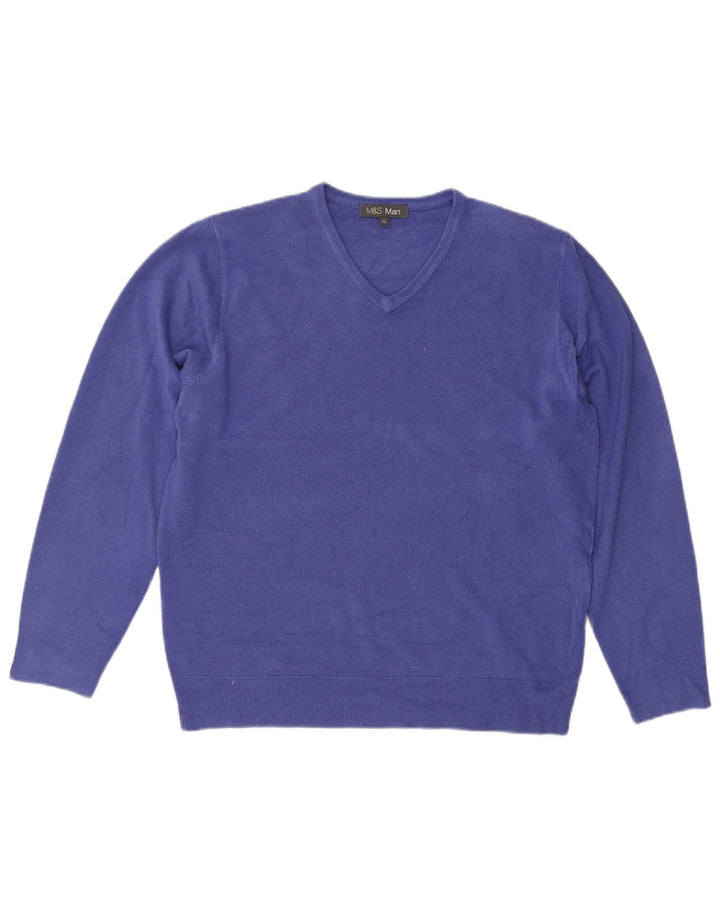 Marks & Spencer Mens V-Neck Jumper Sweater XL Blue Acrylic