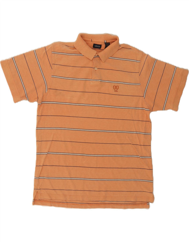 IZOD Mens Polo Shirt Medium Orange Striped Cotton Vintage Izod and Second-Hand Izod from Messina Hembry 
