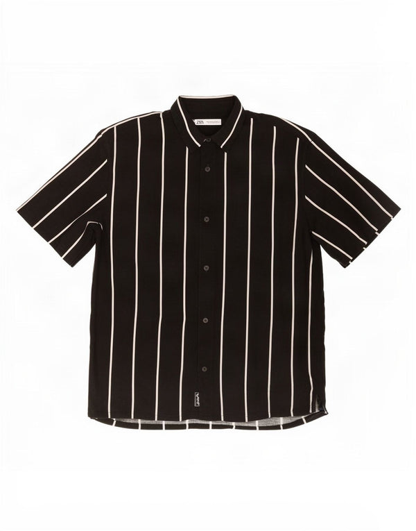 Zara Chemise À Manches Courtes Homme Grande Viscose Rayée Noire