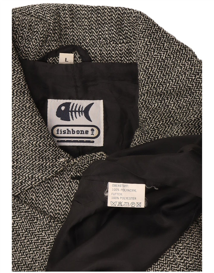 Fishbone Womens Overcoat UK 14 Large Black Herringbone Acrylic