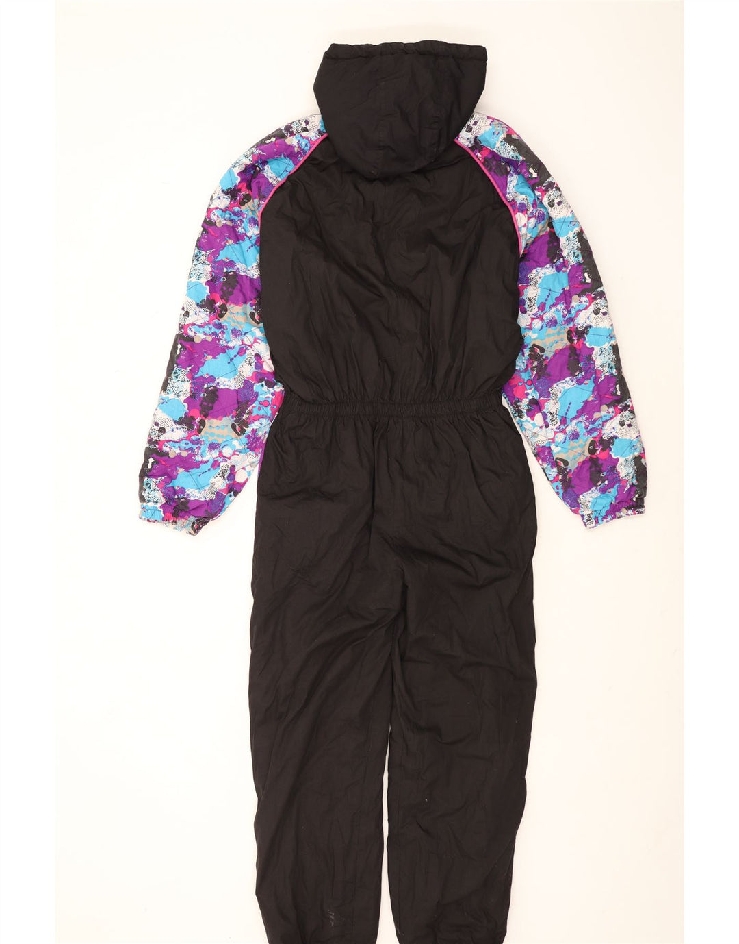 Vintage Mens Hooded Ski Jumpsuit Medium Black Colourblock Polyester