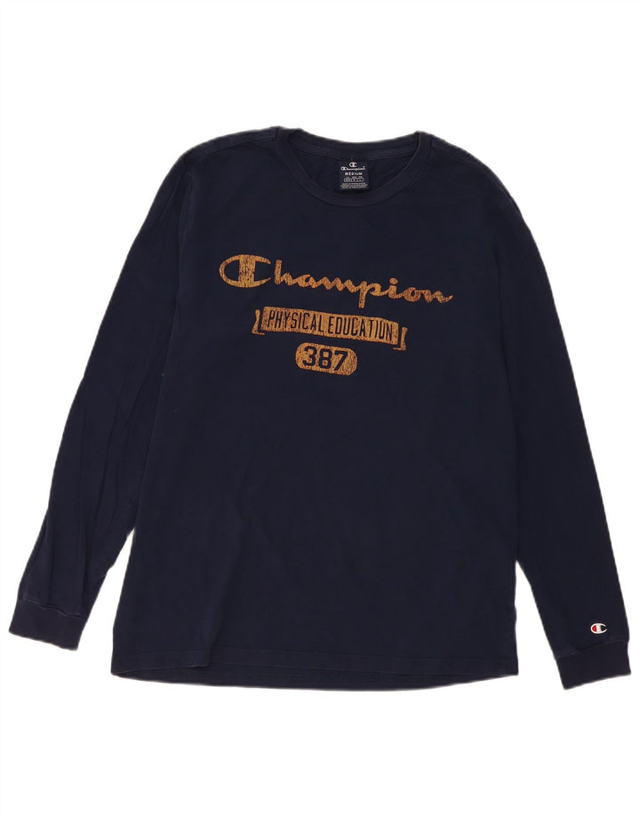 Champion Herren Grafik-Oberteil, langärmelig, mittelblau, Baumwolle