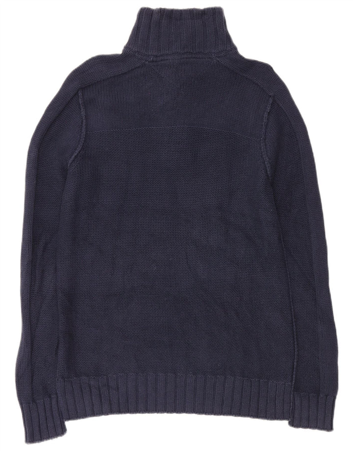 Tommy Hilfiger Mens Button Neck Jumper Sweater Large Navy Blue Cotton