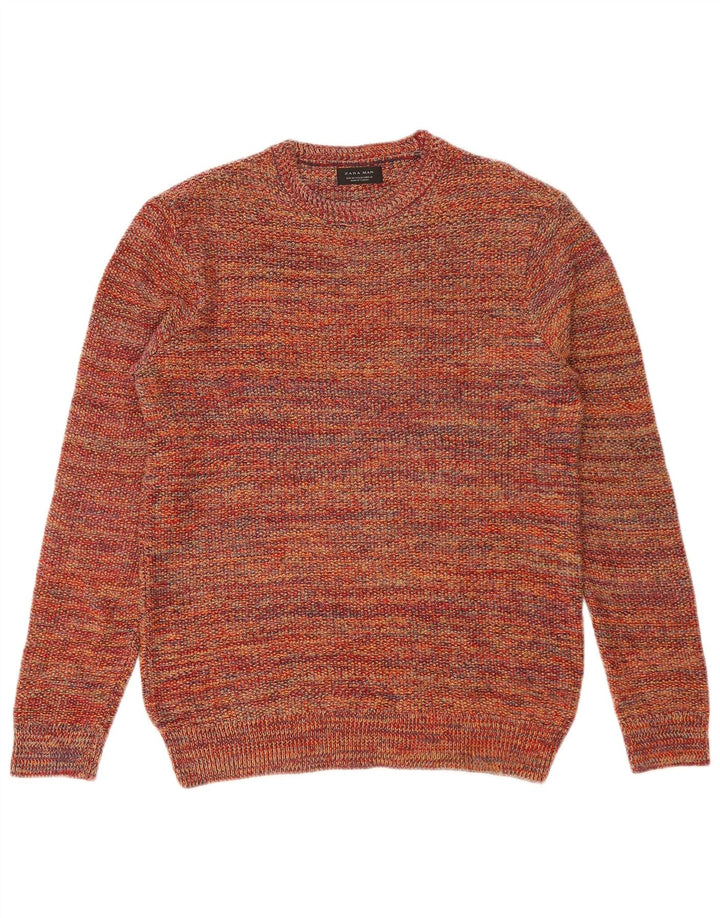 Zara Mens Crew Neck Jumper Sweater Medium Multicoloured Flecked Acrylic