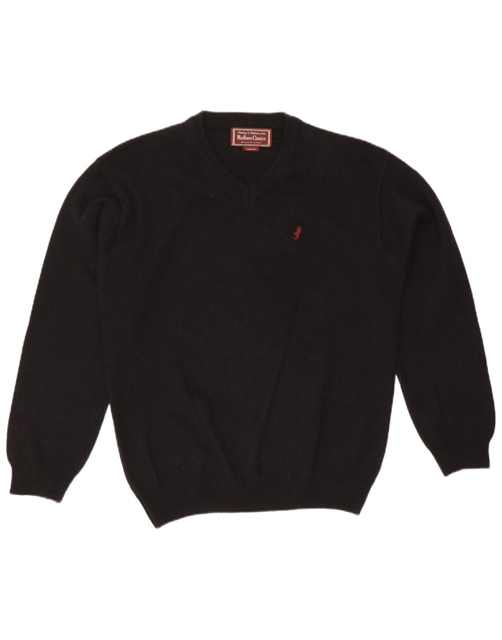 Marlboro Classics Mens V-Neck Jumper Sweater Medium Black Wool