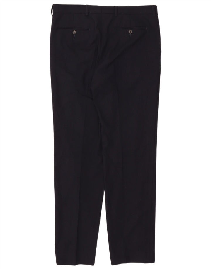Marks & Spencer Mens Tailored Straight Suit Trousers W34 L33 Navy Blue Wool