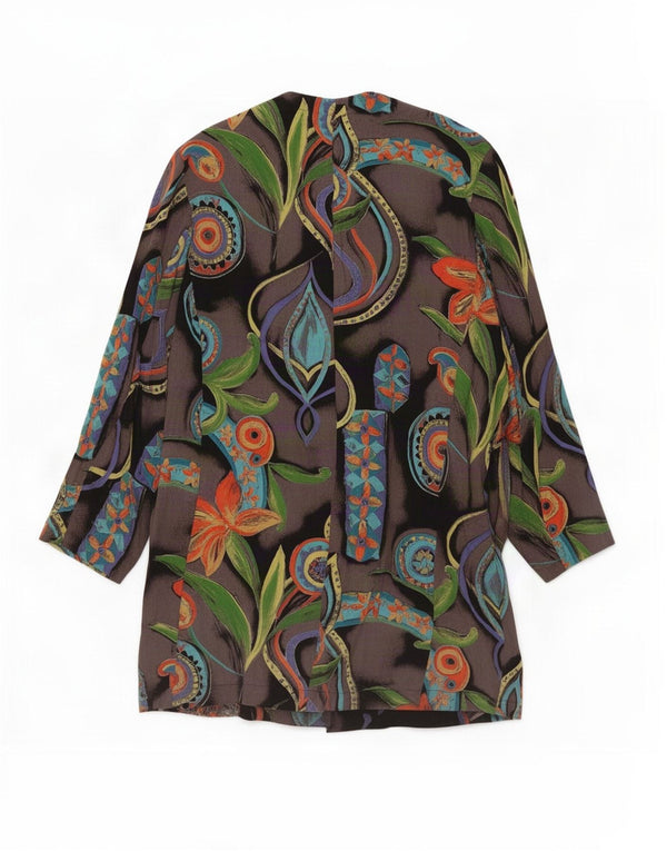 Jaqueta blazer feminina vintage com 5 botões UE 42 grande cinza floral