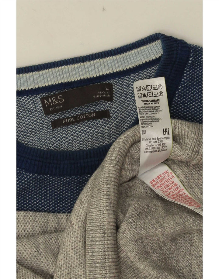 Marks & Spencer Mens Crew Neck Jumper Sweater Large Grey Colourblock Cotton