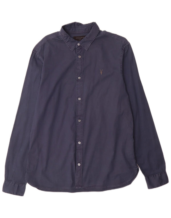 Camisa masculina All Saints Regular Fit grande algodão azul marinho
