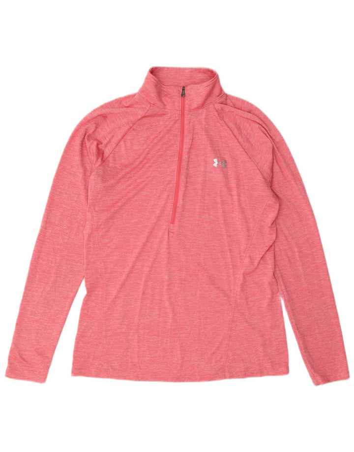 Under Armour Womens Zip Neck Top Long Sleeve UK 16 Large Pink