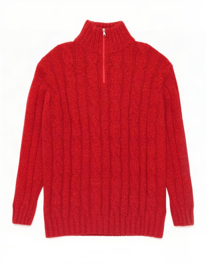 Vintage Mens Zip Neck Jumper Sweater Large Red Wool