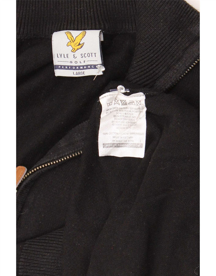 Lyle & Scott Mens Zip Neck Jumper Sweater Large Black Cotton
