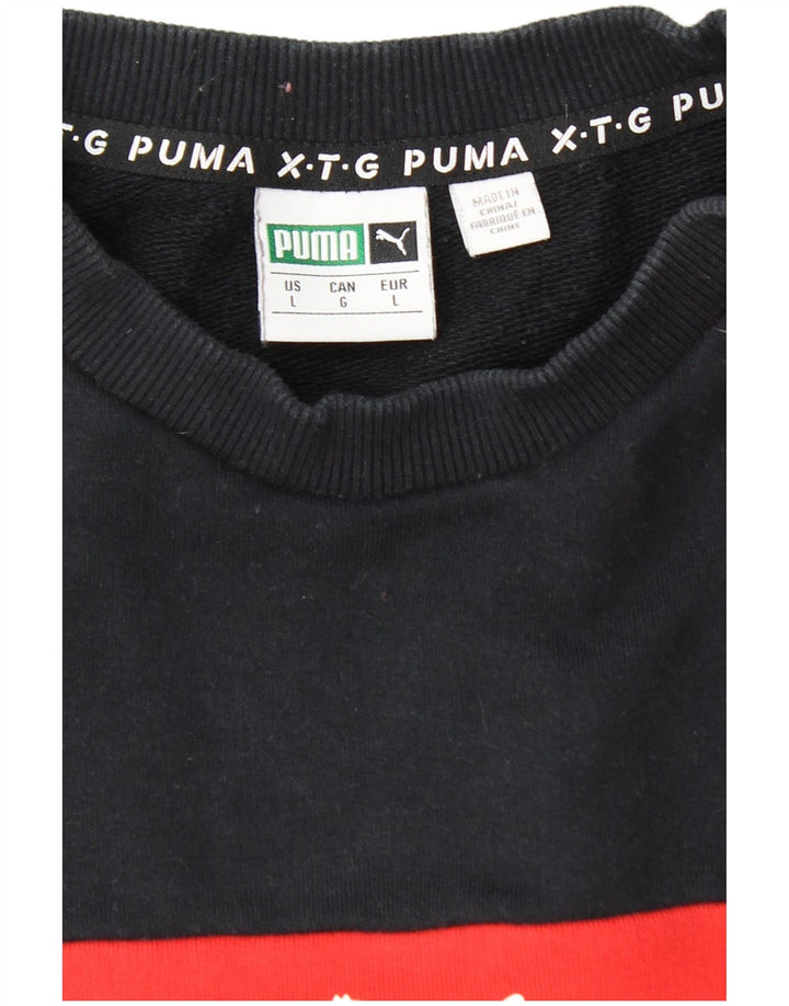 PUMA Mens Graphic Sweatshirt Jumper Large Red Colourblock Cotton