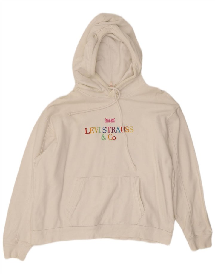 Levi's Womens Graphic Oversized Hoodie Jumper UK 14 Medium White Cotton