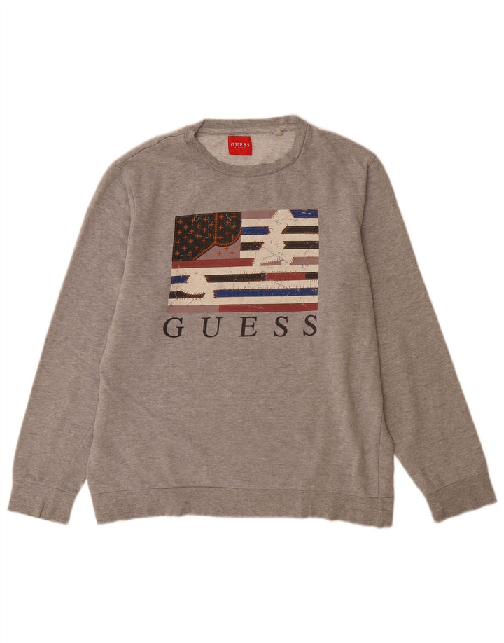Guess Felpa con grafica da uomo Maglione UK 40 Cotone grigio medio