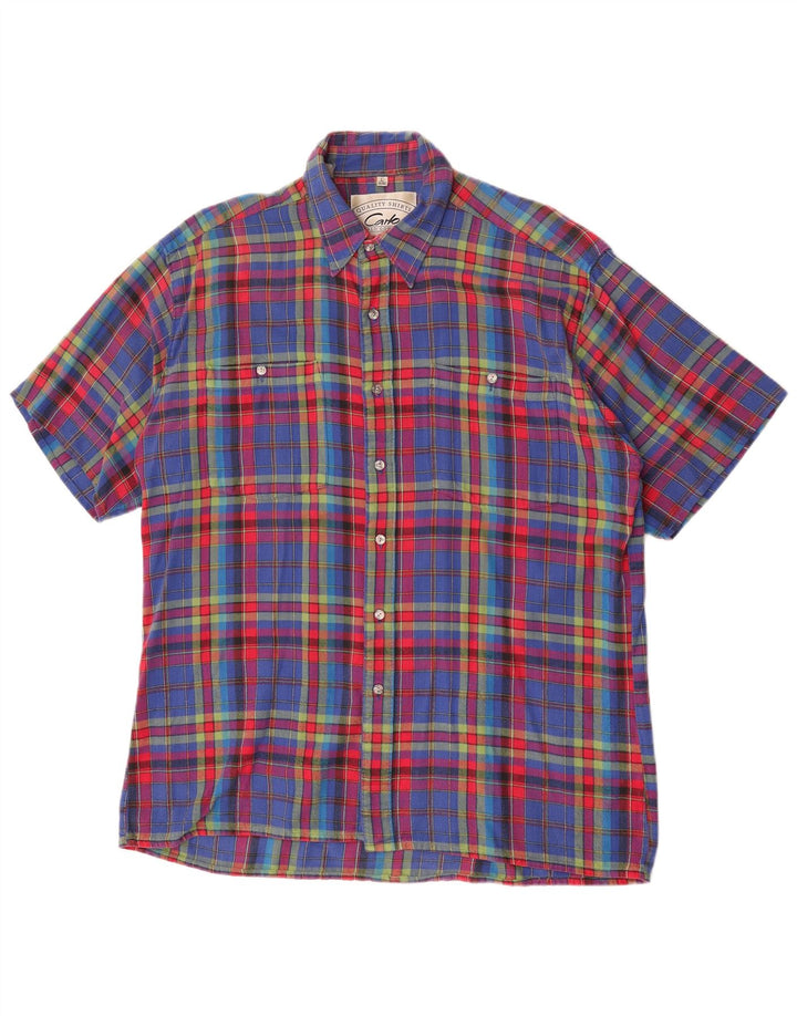 Carlo Comberti Mens Short Sleeve Flannel Shirt Size 41/42 Large Blue Check