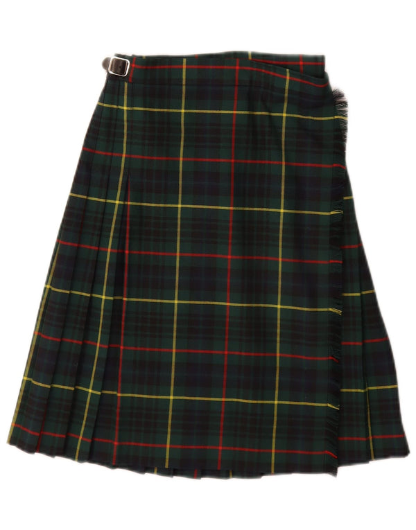 Vintage Girls Wrap Skirt 9-10 Years W24 Green Plaid Polyester