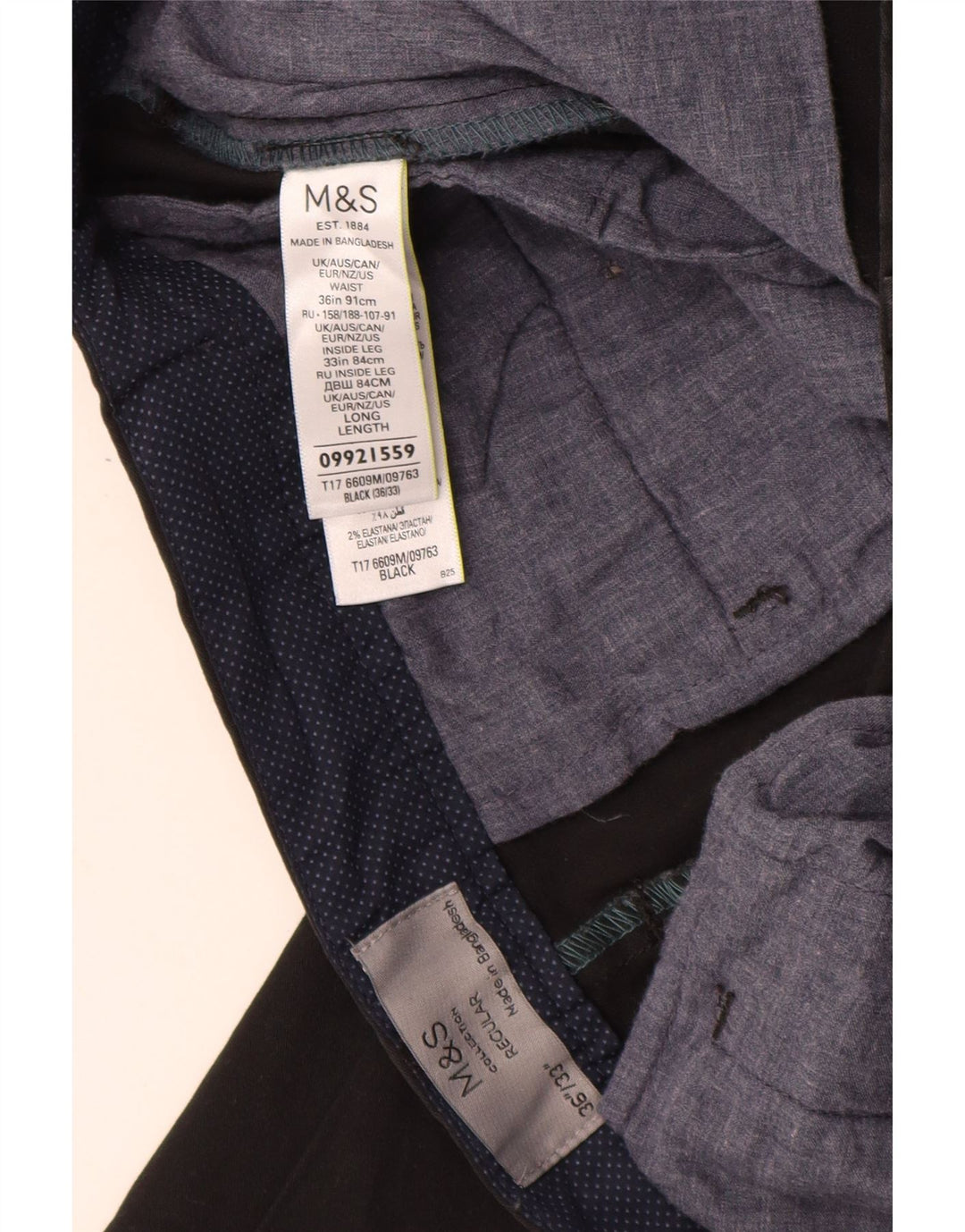 MARKS & SPENCER Mens Regular Fit Chino Trousers W36 L33 Black Cotton