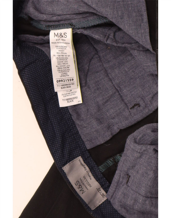 MARKS & SPENCER Mens Regular Fit Chino Trousers W36 L33 Black Cotton