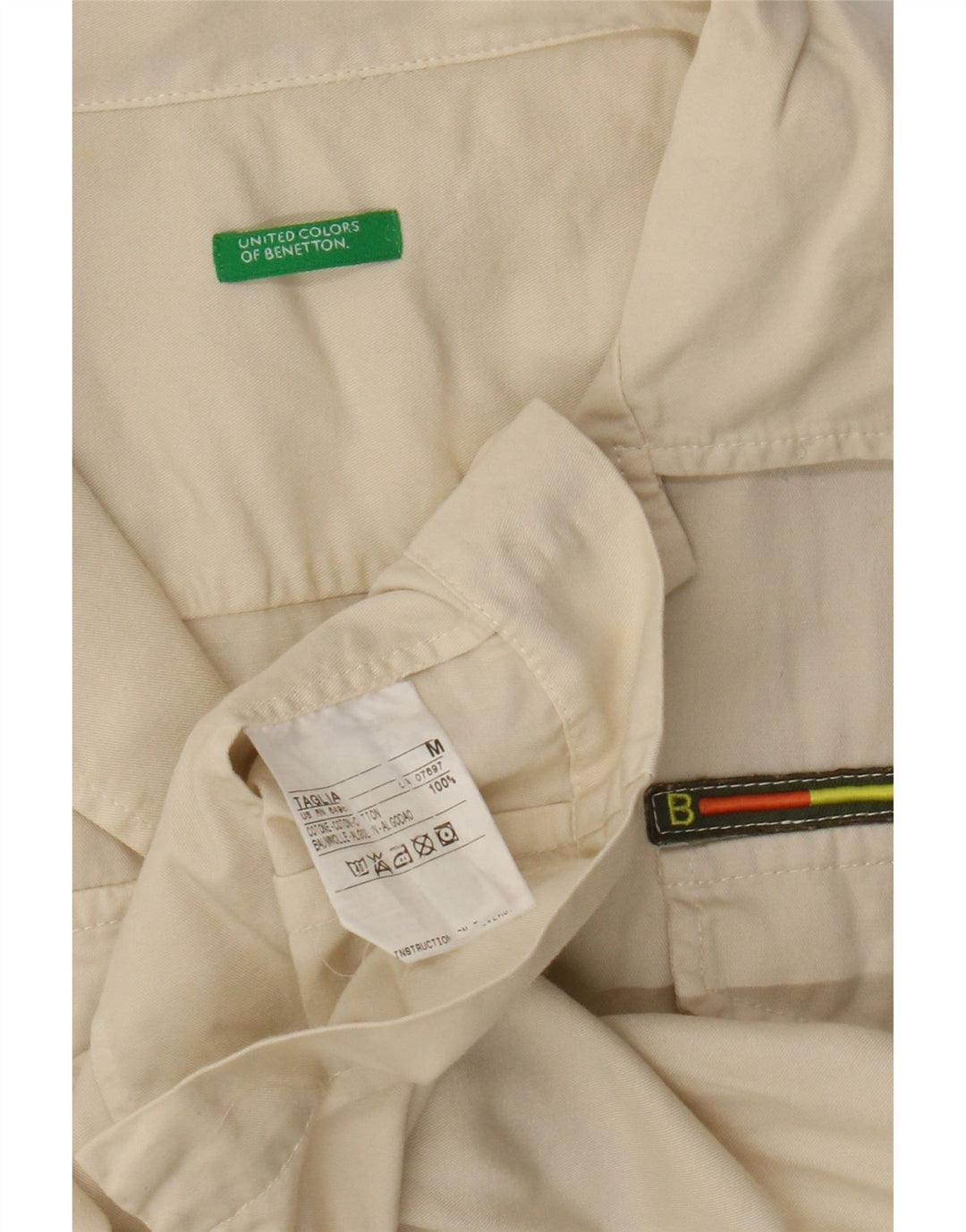 Benetton Womens Short Sleeve Shirt UK 12 Medium Beige Cotton